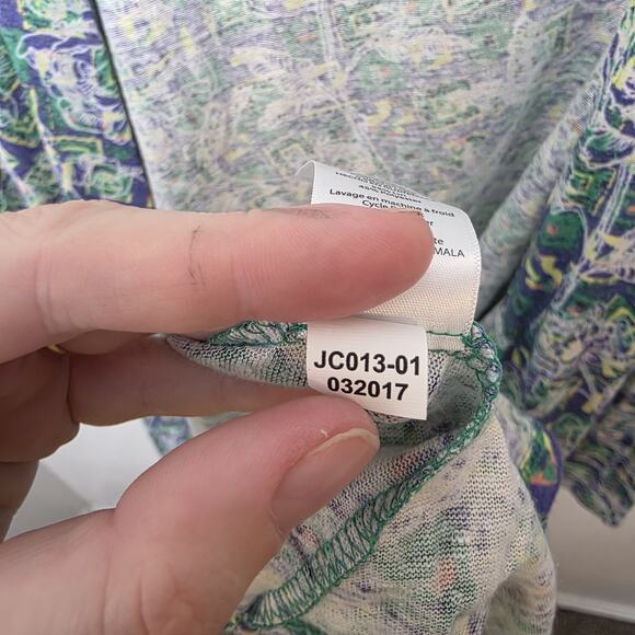 Lularoe Blue Green White Eclectic Linen Blend Boho Long Cardigan Size XL - Picture 8 of 10